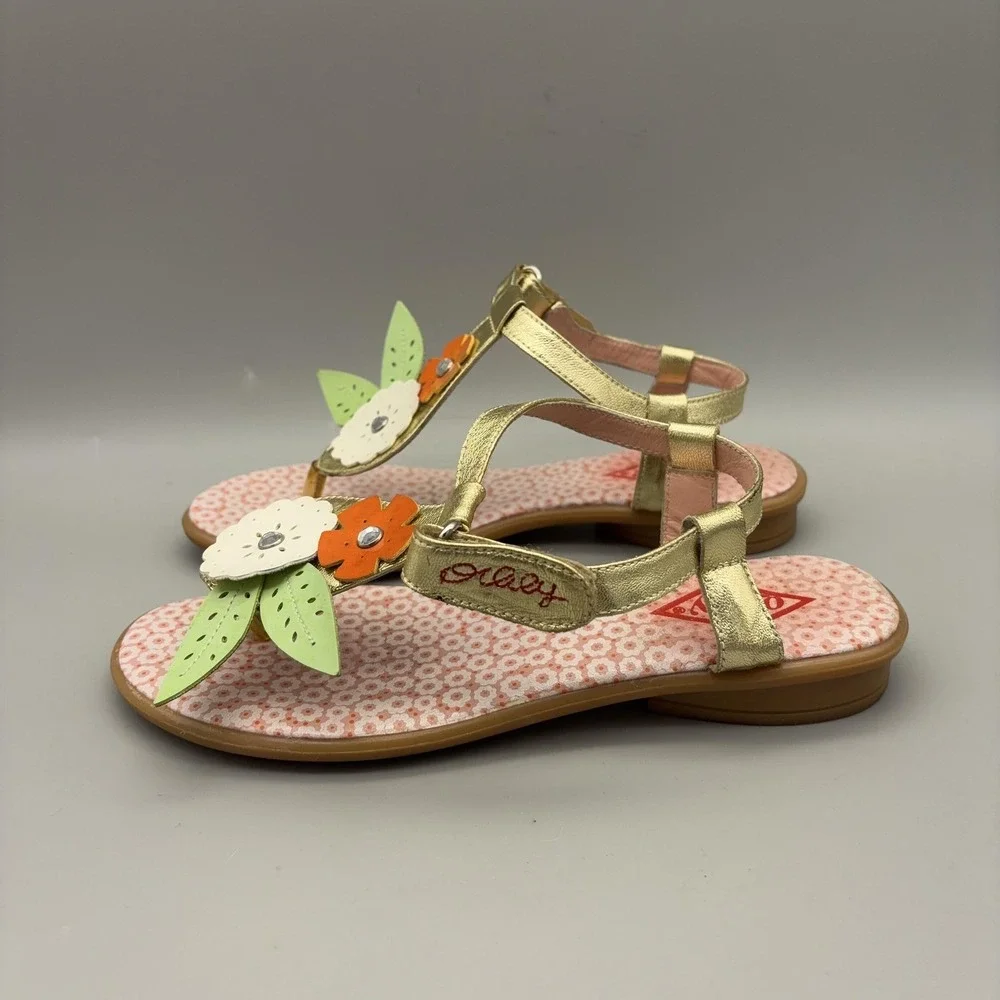 Oilily Sandals Womens Size 36 Gold Thong Floral Rhinestone Strap Cute Colorful